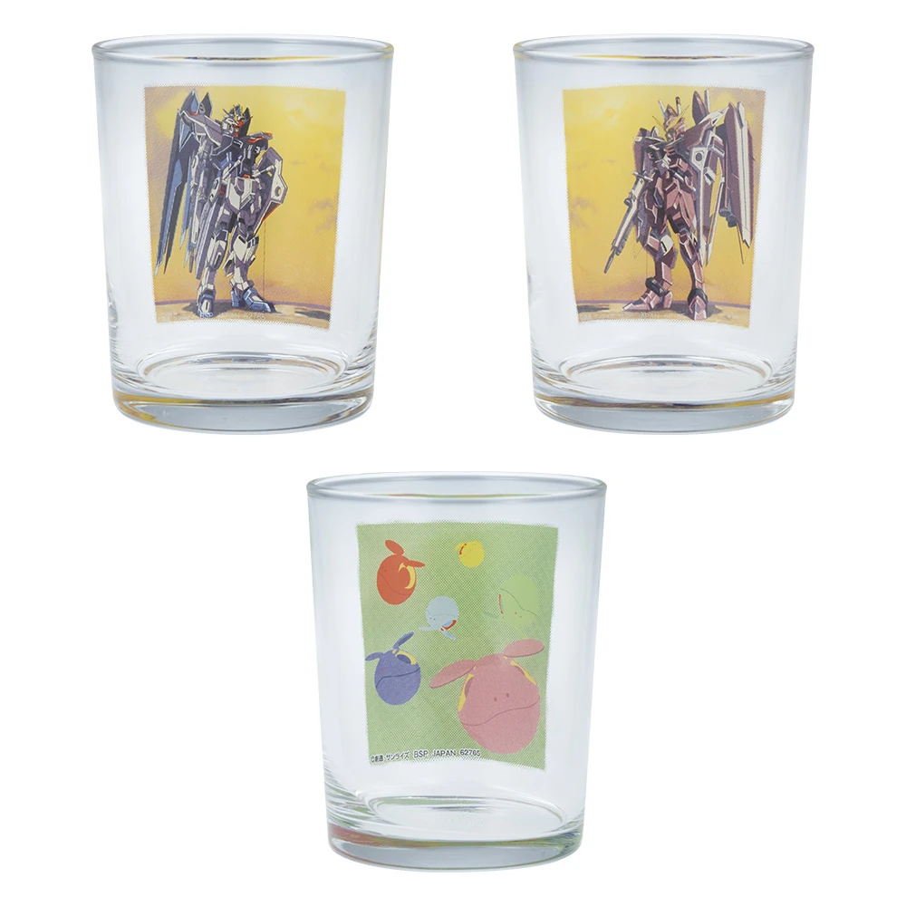 自由鋼彈／正義鋼彈／哈囉球 玻璃杯 約8.5cm