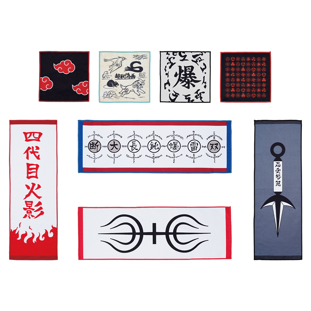 忍術／忍具／卷軸／曉／血輪眼／苦無 主題方巾約20cm／長巾約60cm