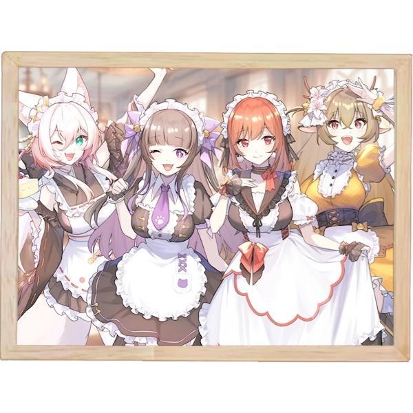 全員女僕裝 燈光畫 約17.7x24cm（林梅 LinMei／貓宮ゆな NekomiyaYuna／葵栗鹿鹿 Kuiri Lulu／奶雞 Litchi）