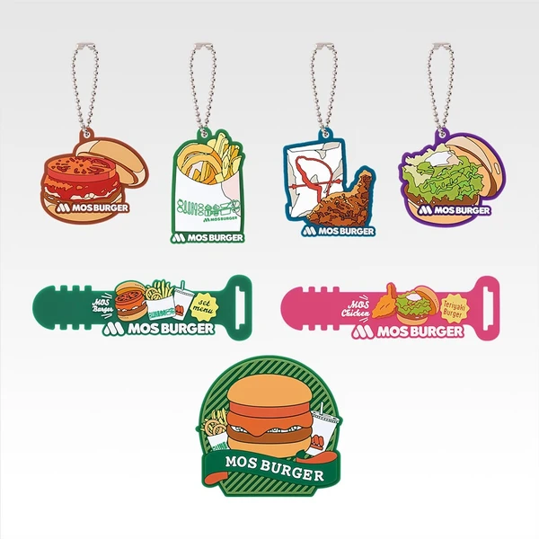 摩斯漢堡 設計軟膠小物(吊飾約4cm／集線束帶約9.5cm／杯墊約6.5cm)