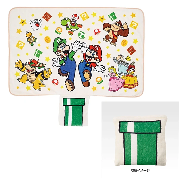 瑪利歐 毛毯&水管造型收納袋 約90cm