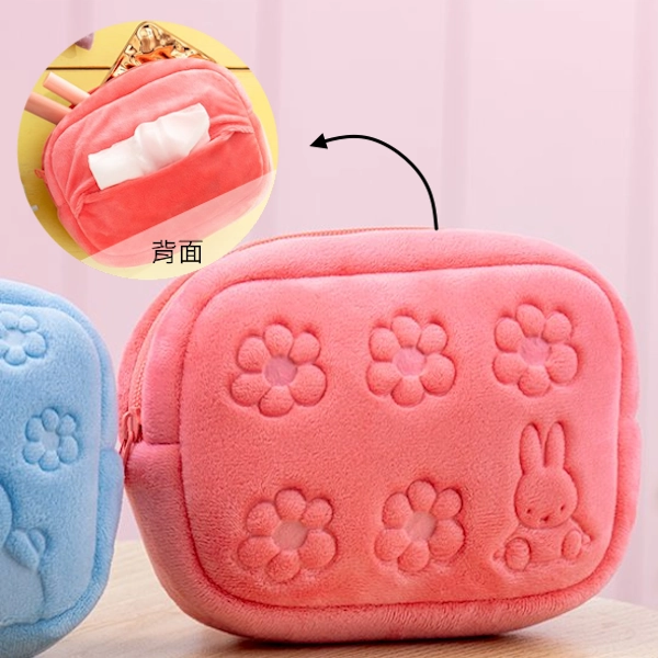 米菲兔 花朵圖案 毛絨拉鍊包 紅色款 約15cm