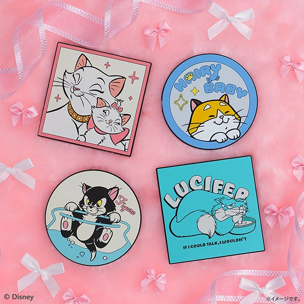 Disney 貓咪特集 軟膠杯墊 約9cm