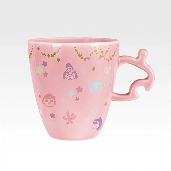 粉紅色 葉子形狀的手把 馬克杯 約9cm