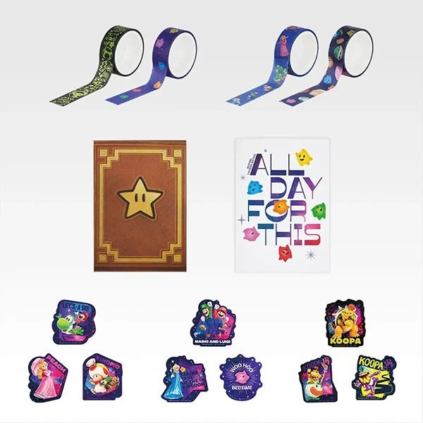 超級瑪利歐銀河 紙膠帶約1.5cm×3m／B5筆記本／貼紙約6.5cm