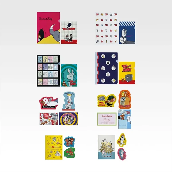 湯姆貓與傑利鼠 A4+A5資料夾套組／明信片套組約14cm／筆記本約12cm／貼紙約約6cm