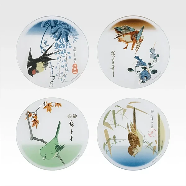 歌川廣重 花鳥圖 鳥兒主題 小玻璃盤 約8cm