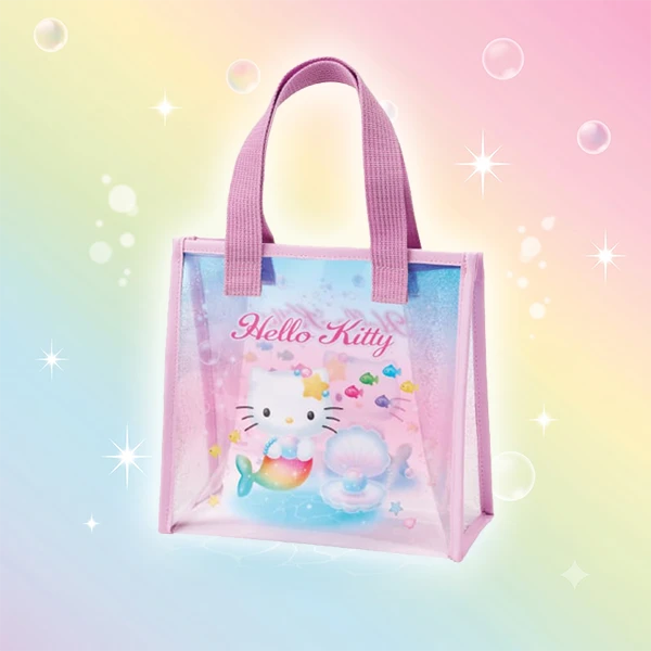 Hello Kitty 人魚漸層透明提袋 粉紫色 約21×10×20cm