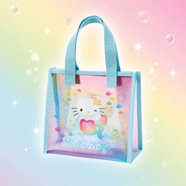 Hello Kitty 人魚漸層透明提袋 粉藍色 約21×10×20cm