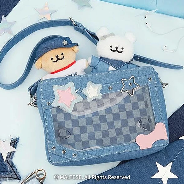星星牛仔痛包（含小狗娃娃2入 約14cm）約21×30×8.5cm