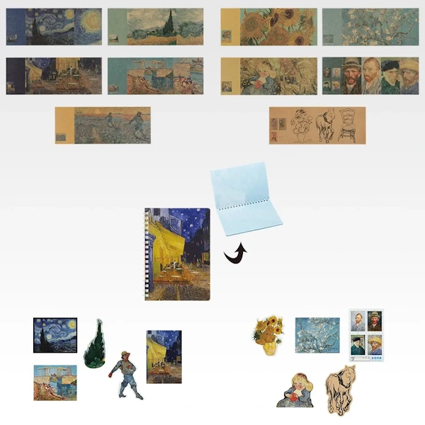 梵谷畫作 書套約28cm／B6筆記本／貼紙組約5～8cm