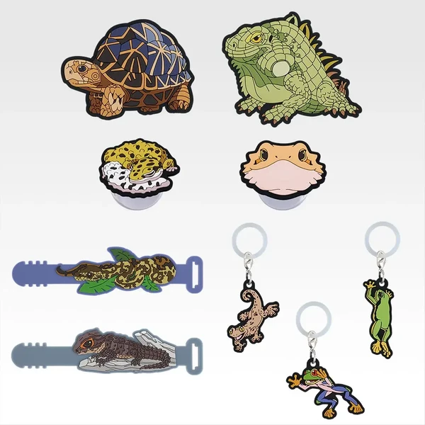 爬蟲類&兩棲動物 軟膠杯墊約8cm／束繩約14cm／吊飾約4cm／夾子約5.5cm